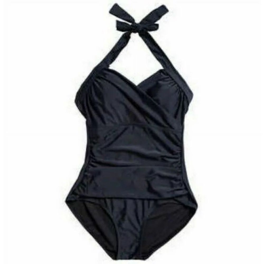Cyn & Luca NWT Black Halter Ruched One Piece Swimsuit‎ Sz XXL